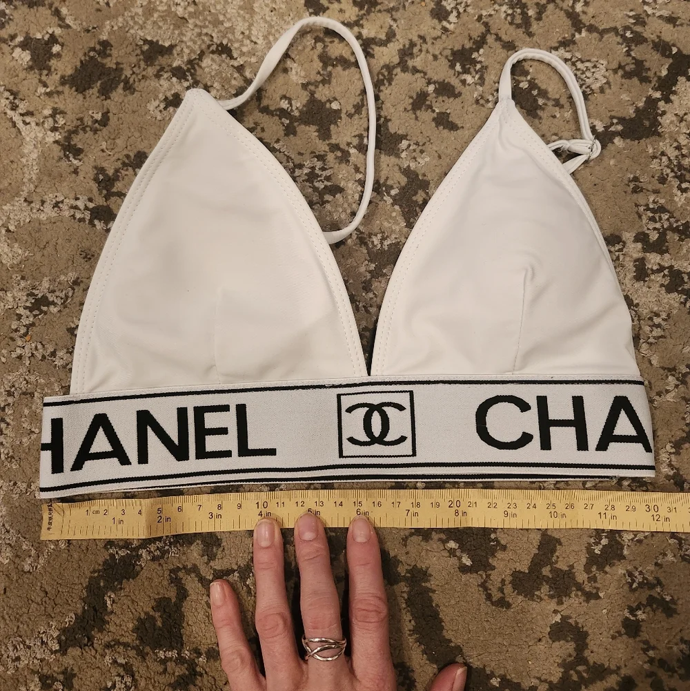 Chanel White Elastic Bikini Top Size Medium - Picture 8 of 9